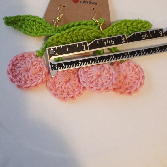 Cherry Red earrings handmade crochet  handcrafted cute gift made by seller - Picture 7 of 7